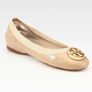 Tory Burch Caroline Patent Leather Ballet Flats Tan Nude Women's 7.5